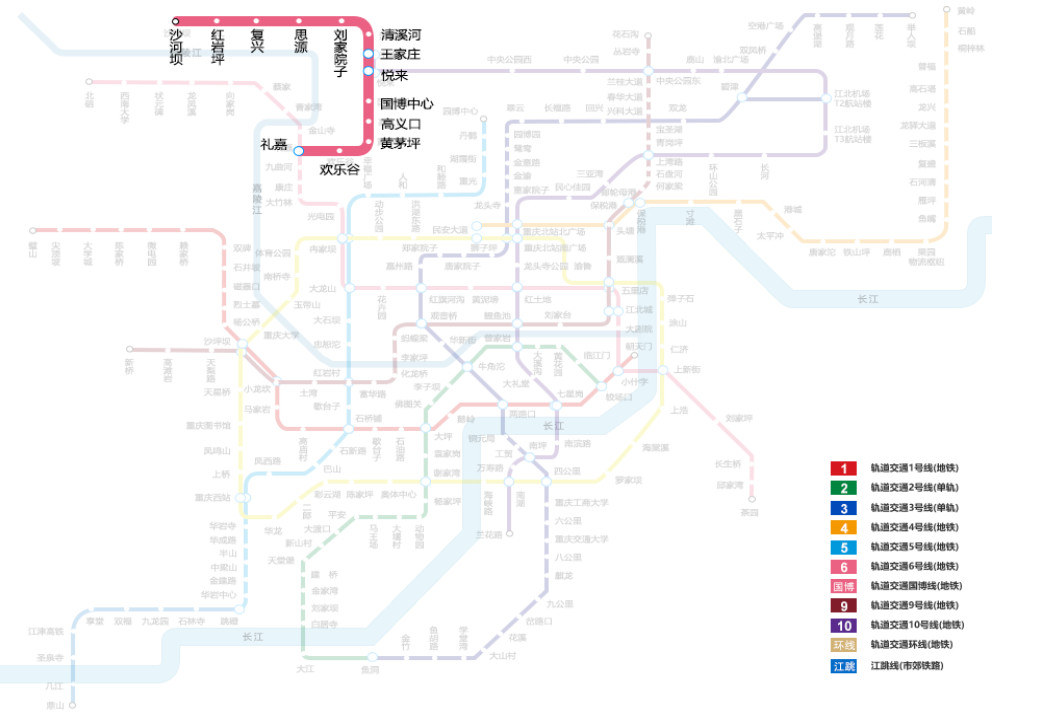 国博线地铁站点线路图（重庆地铁六号线支线线路图）